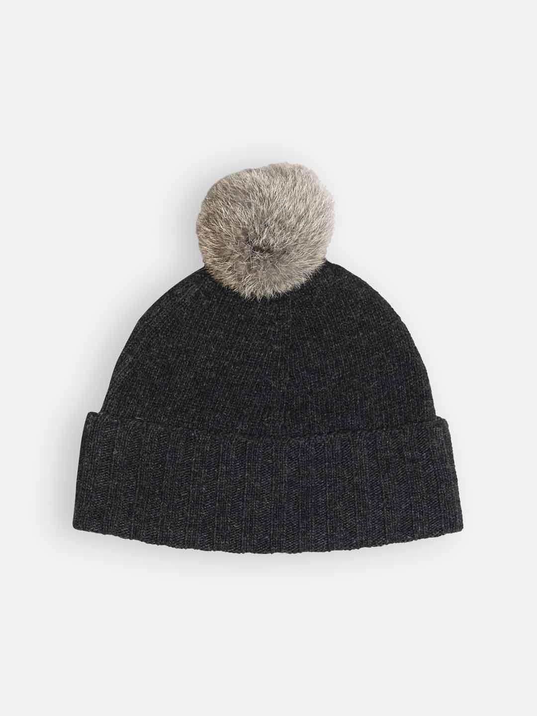 Achega knitted beanies - Women's pompom beanie in gray lambswool