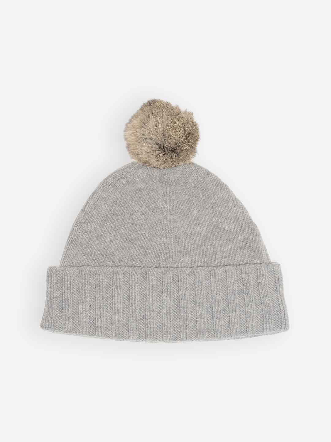 Gorros de Malha Achega - Gorro com pompom feminino em lambswool na cor cinzento