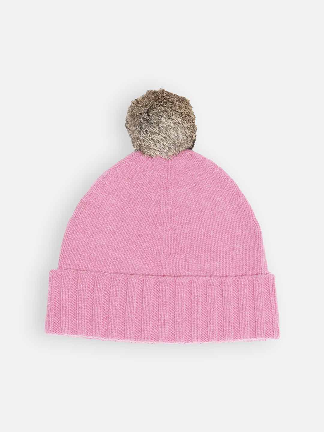 Gorros de Malha Achega - Gorro com pompom feminino em lambswool cor de rosa