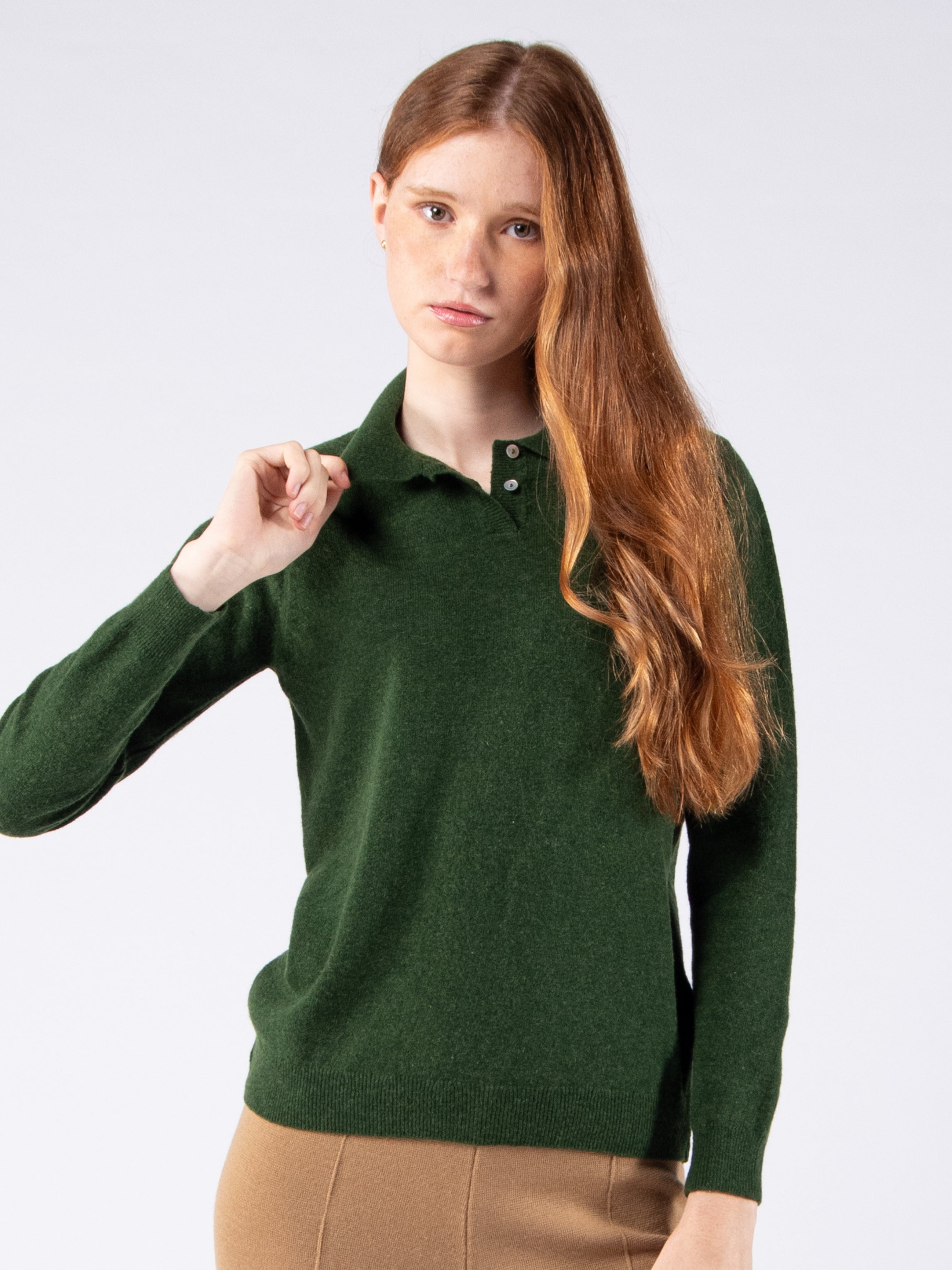 Polo de 2 Botões em Lambswool - Verde Musgo