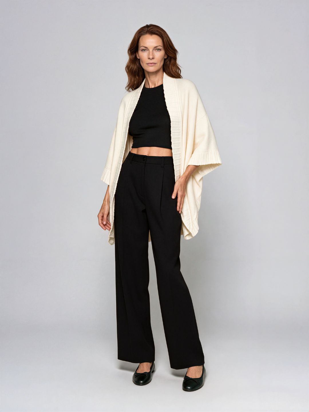 Xaile de Bico com Folho em Lambswool — Branco Pérola
