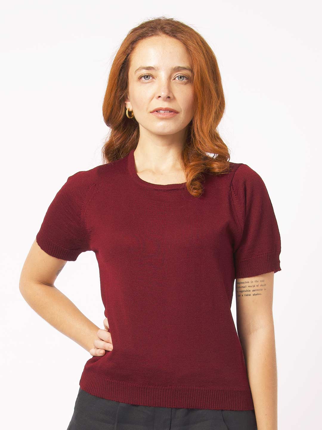 Blusa de Manga Curta em Lã Merino