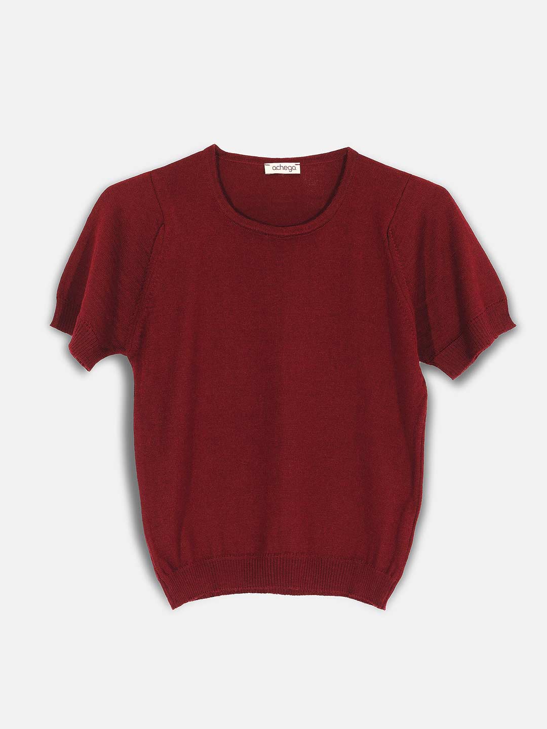 Achega Knitwear Sweaters - Bordeaux merino wool sweater with short sleeves