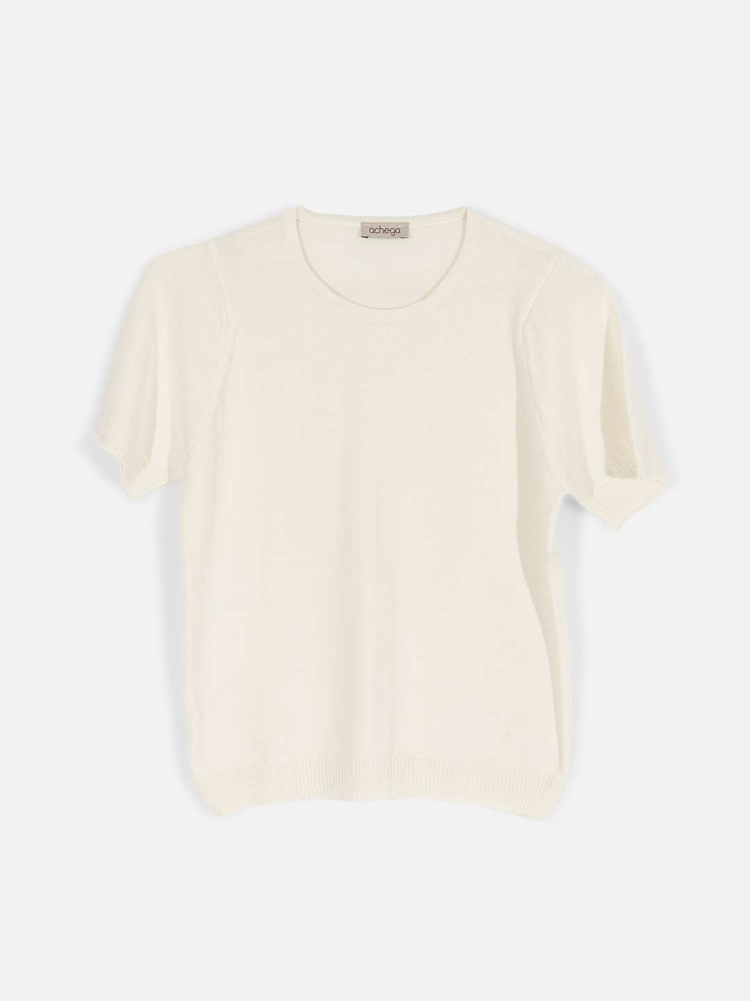 Achega Knitwear Jerséis - Jersey blanco de lana merino con mangas cortas