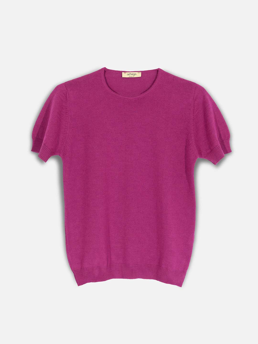 Achega Knitwear Jerséis - Jersey de lana merino rosa carmesí con mangas cortas