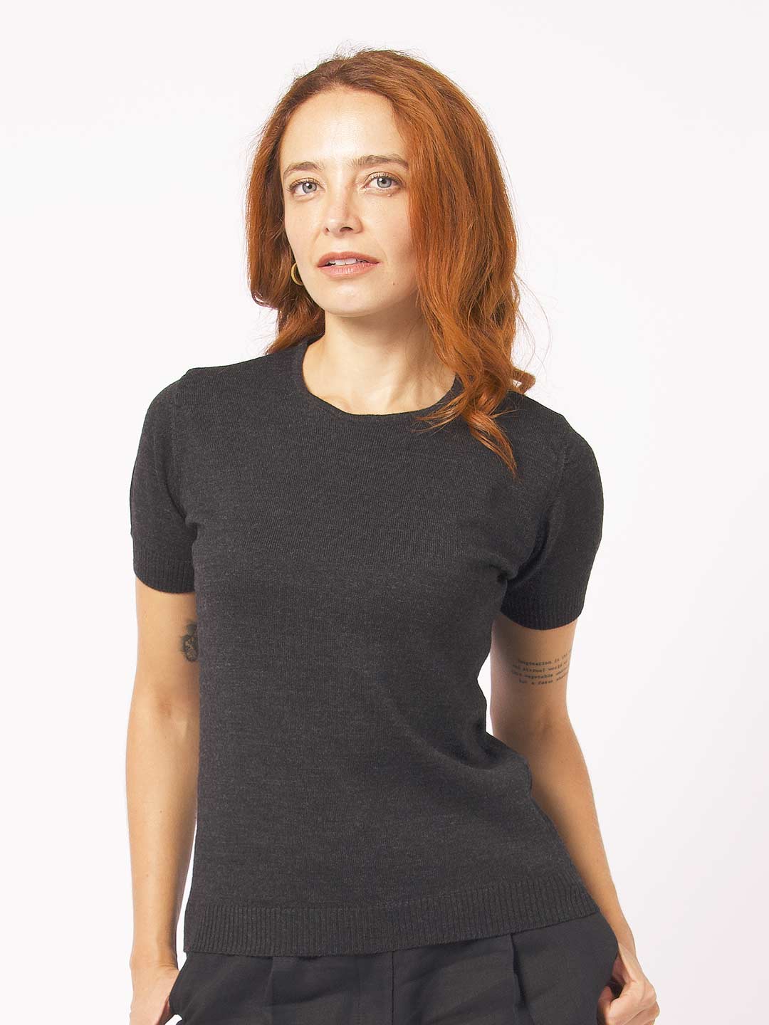 Blusa de Manga Curta em Lã Merino