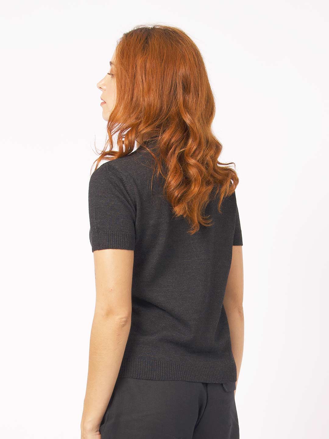 Achega Knitwear Jerseys - Jersey de lana merino gris con mangas cortas