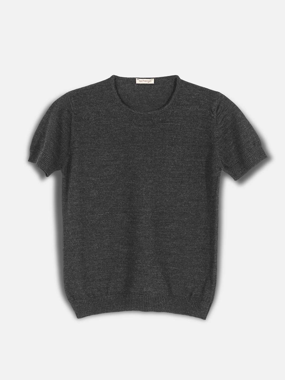 Achega Knitwear Sweaters - Grey merino wool sweater with short sleeves