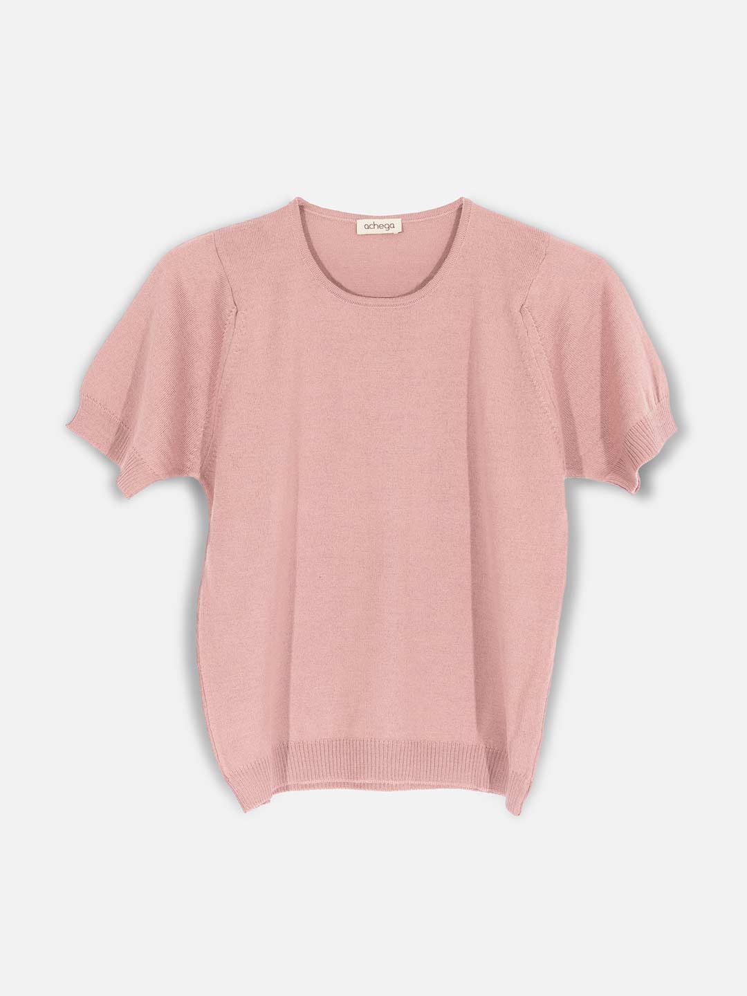 Camisolas de Malha Achega - Camisola lã merino rosa velho com manga curta