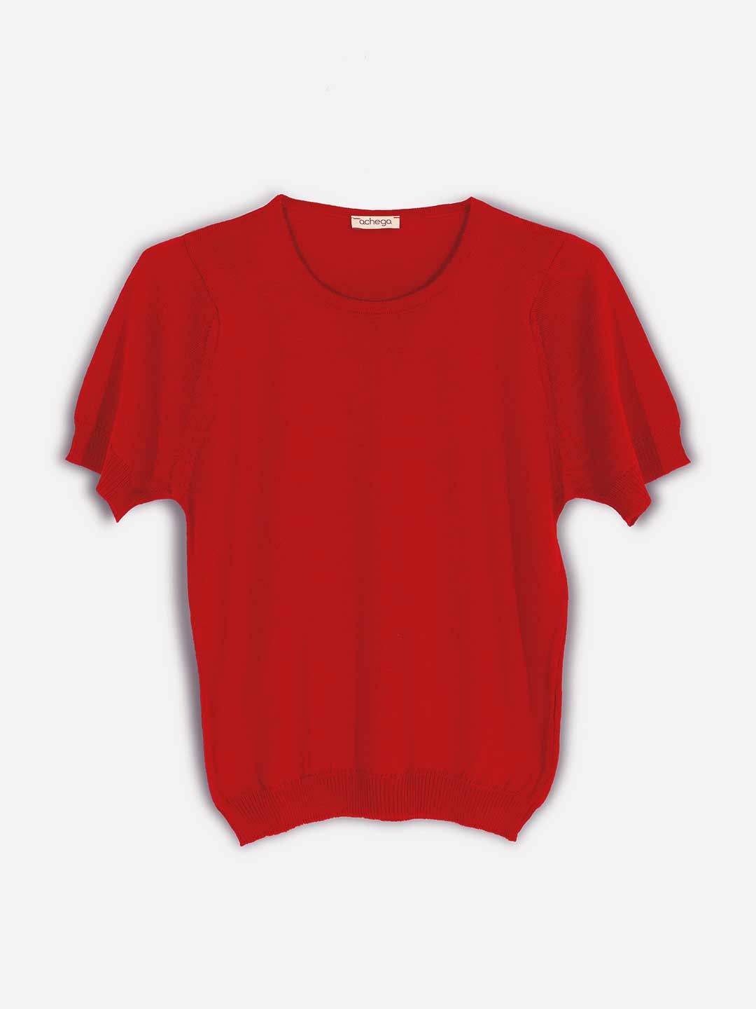 Achega Knitwear Sweaters - Red merino wool sweater with short sleeves