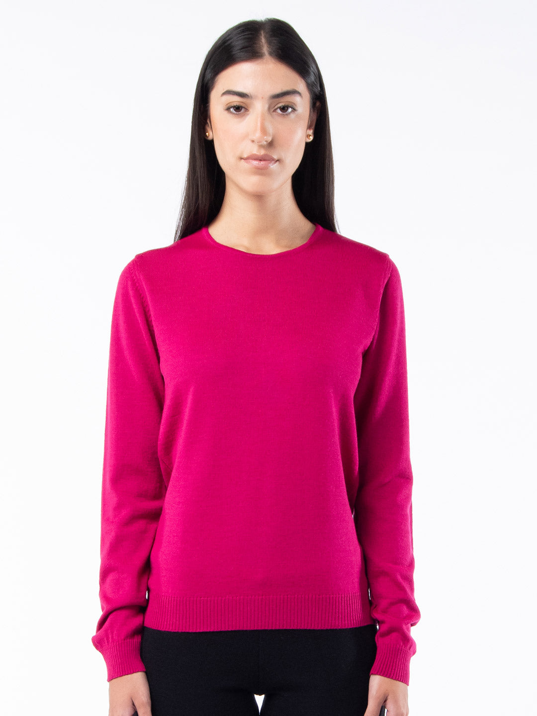 Camisolas de Malha Achega - Camisola lã merino rosa fuschia com manga comprida