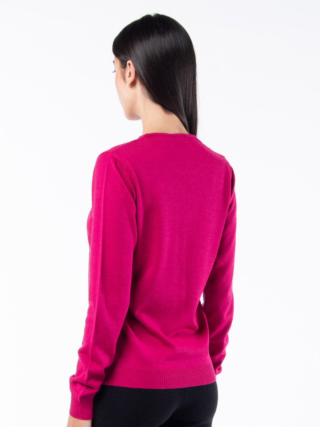 Camisolas de Malha Achega - Camisola lã merino rosa fuschia com manga comprida