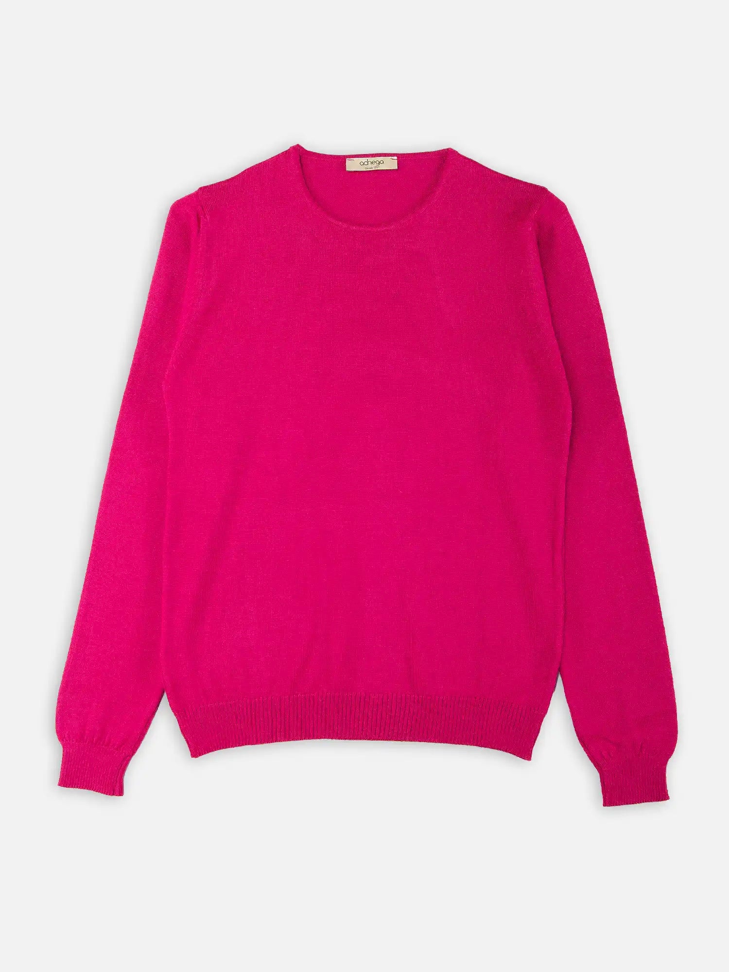Camisolas de Malha Achega - Camisola lã merino rosa fuschia com manga comprida