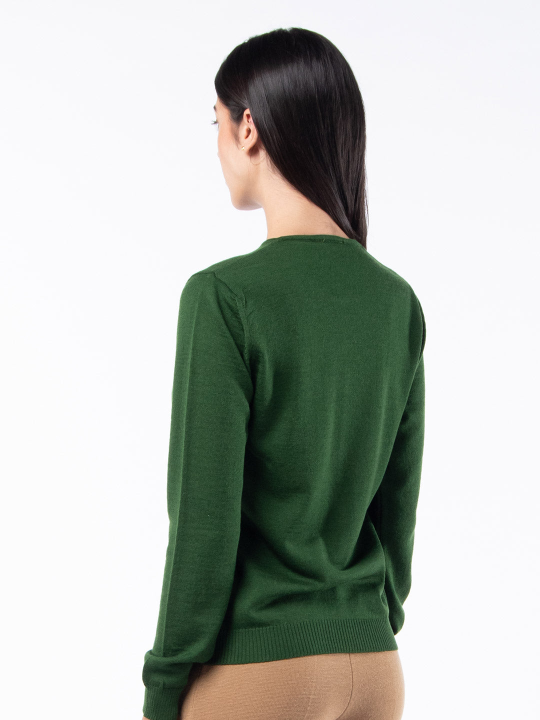 Camisolas de Malha Achega - Camisola lã merino verde musgo com manga comprida