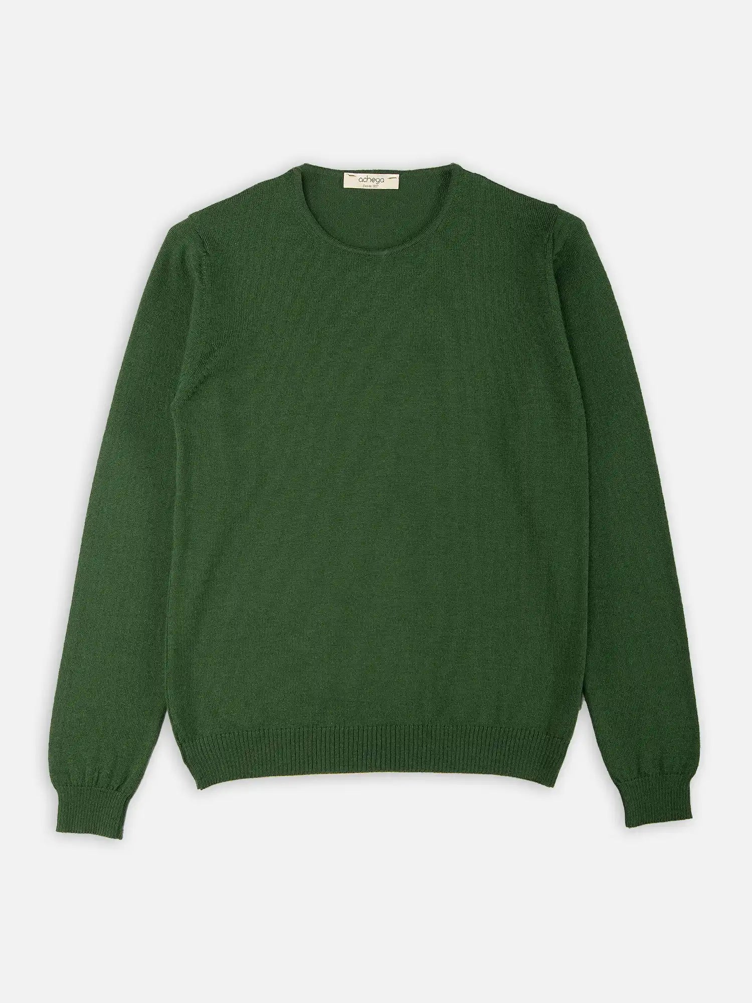 Camisolas de Malha Achega - Camisola lã merino verde musgo com manga comprida
