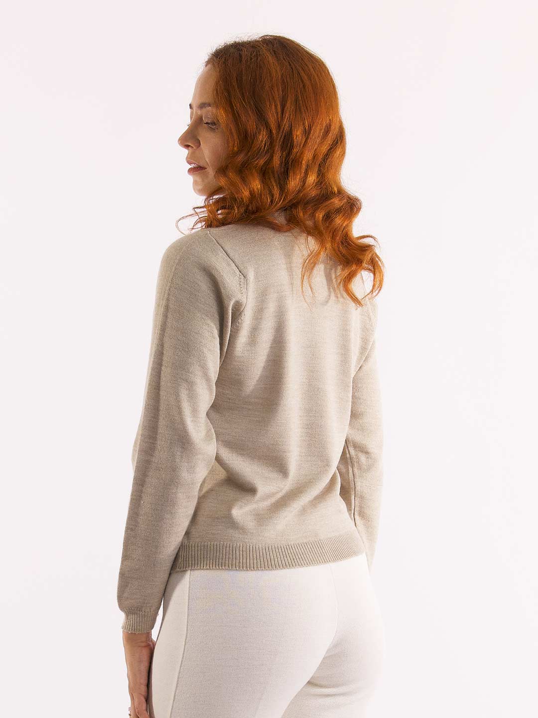 Achega Knit Sweaters - Sand merino wool sweater with long sleeves