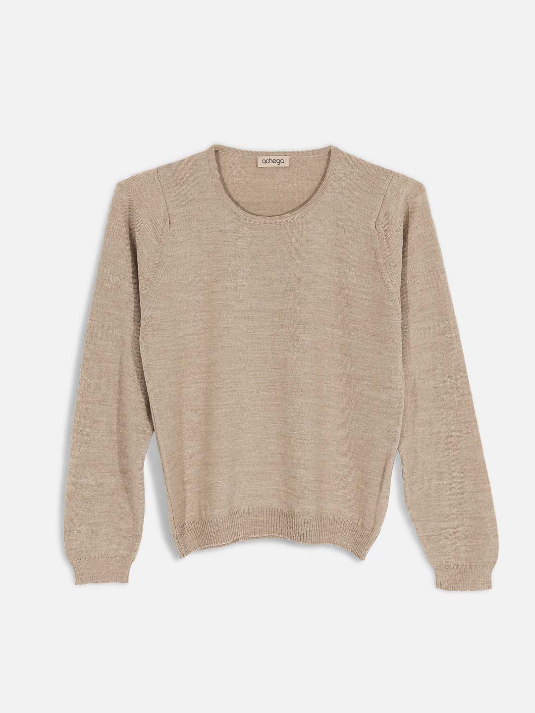 Achega Knit Sweaters - Sand merino wool sweater with long sleeves