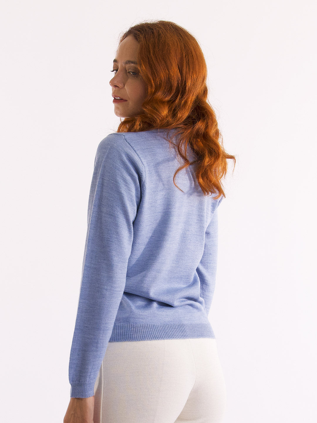 Camisolas de Malha Achega - Camisola lã merino azul clara com manga comprida