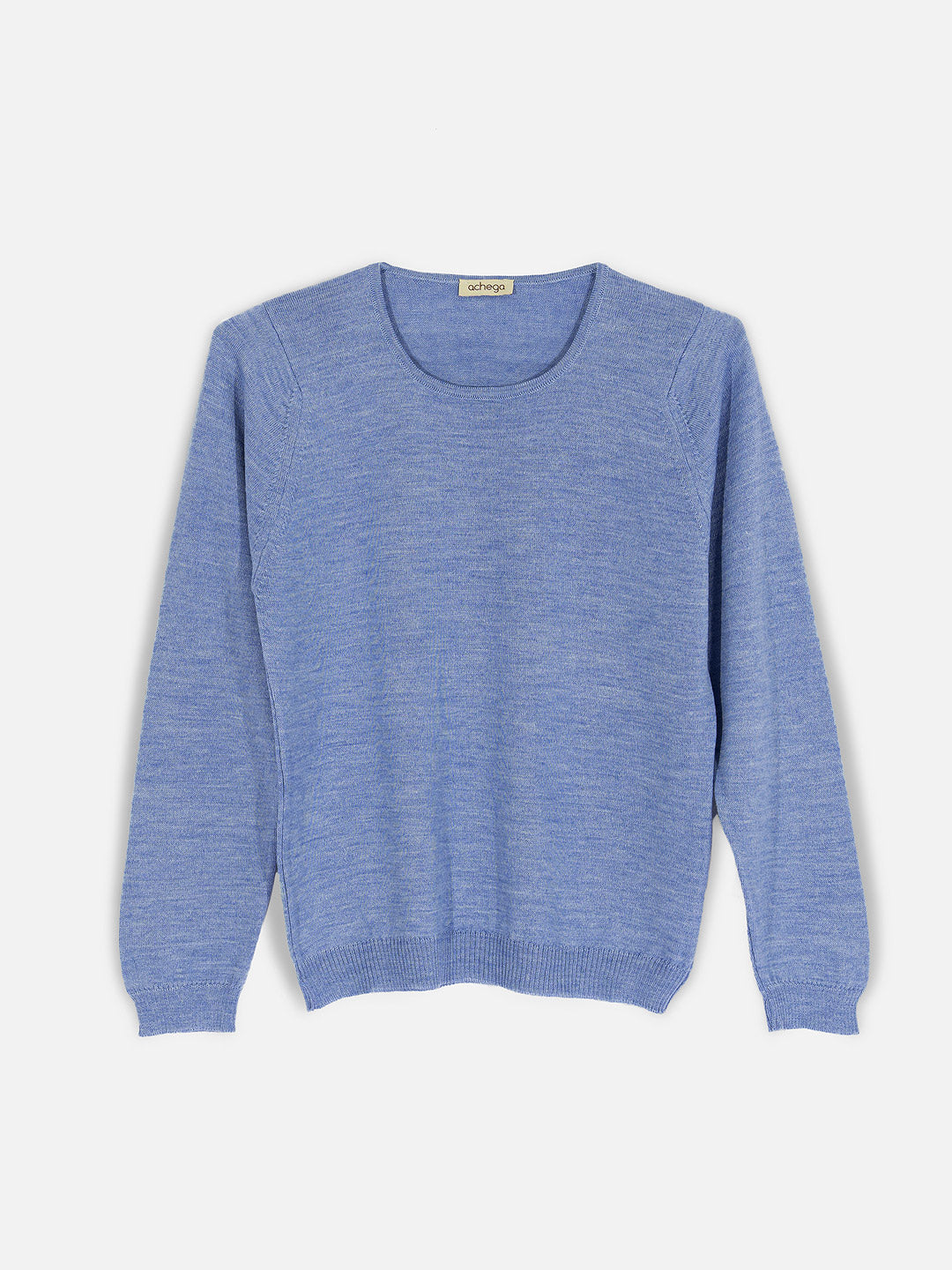 Camisolas de Malha Achega - Camisola lã merino azul clara com manga comprida