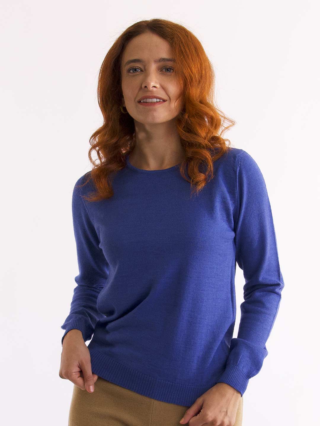Camisolas de Malha Achega - Camisola lã merino azul indigo com manga comprida