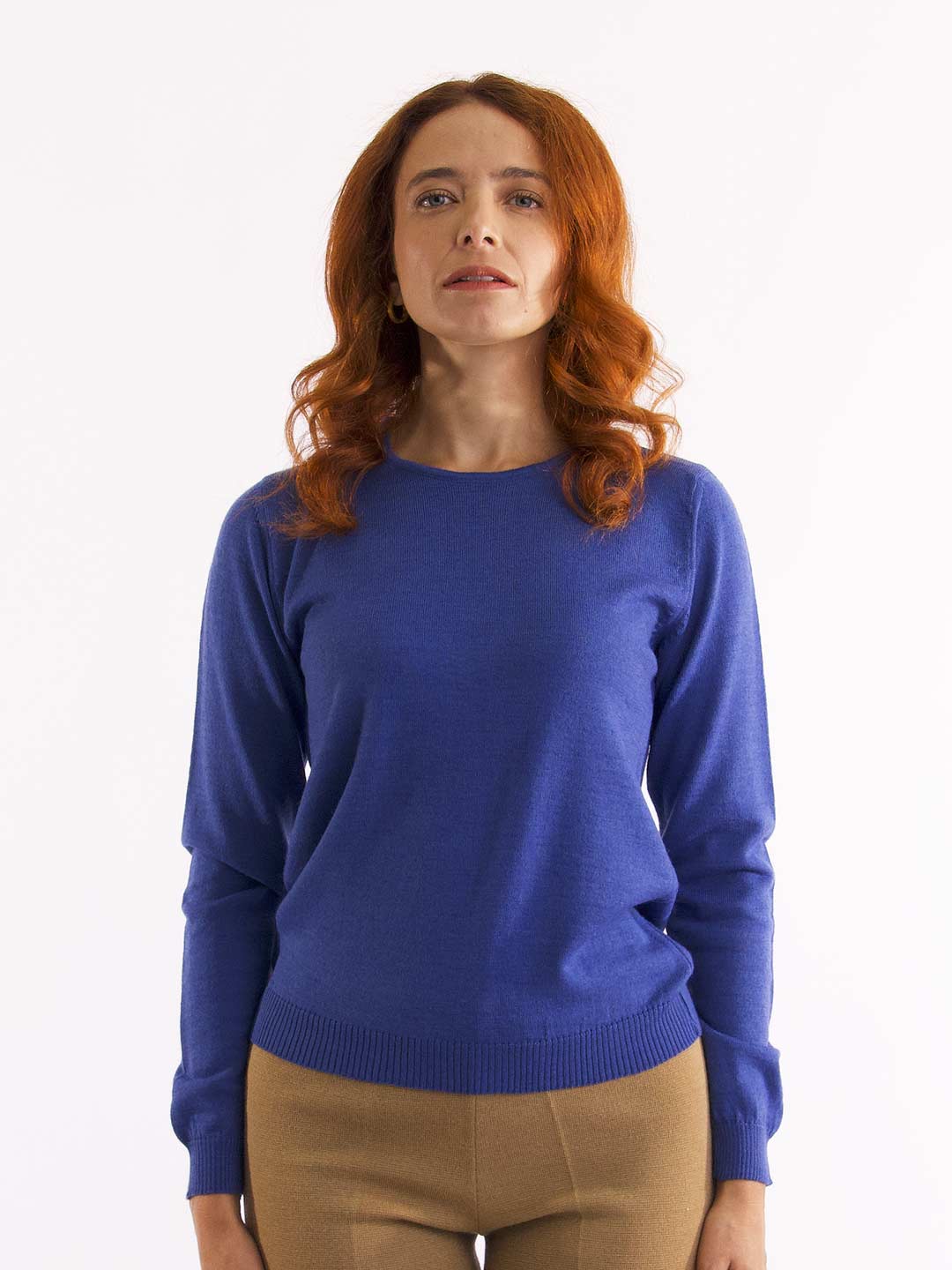 Camisolas de Malha Achega - Camisola lã merino azul indigo com manga comprida