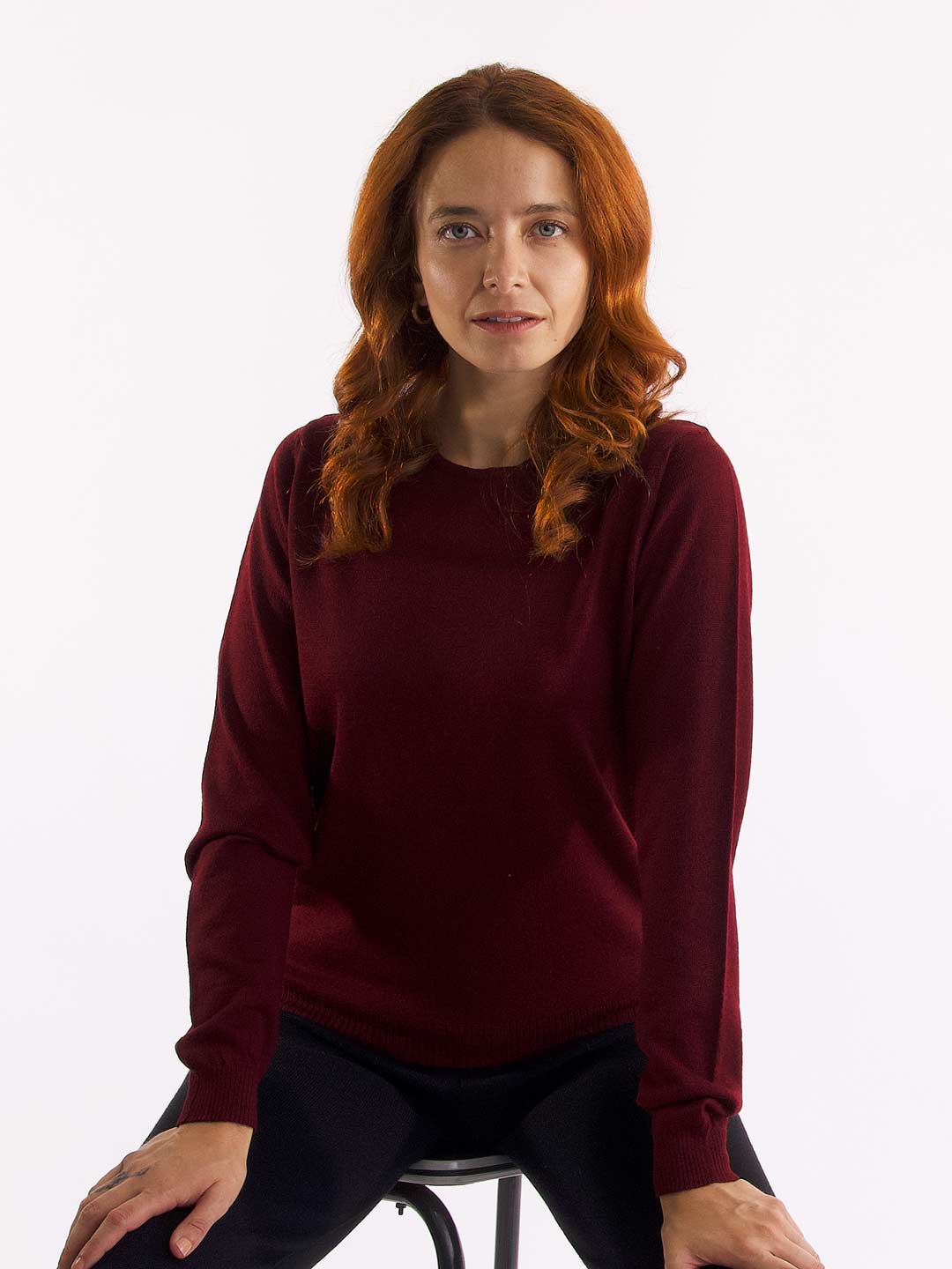 Camisolas de Malha Achega - Camisola lã merino bordeaux com manga comprida