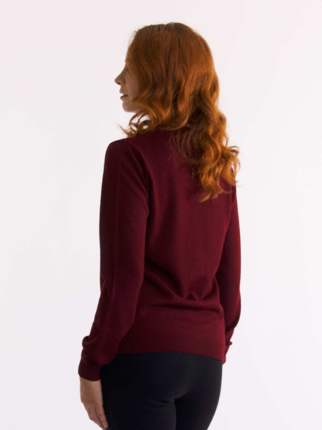 Camisolas de Malha Achega - Camisola lã merino bordeaux com manga comprida