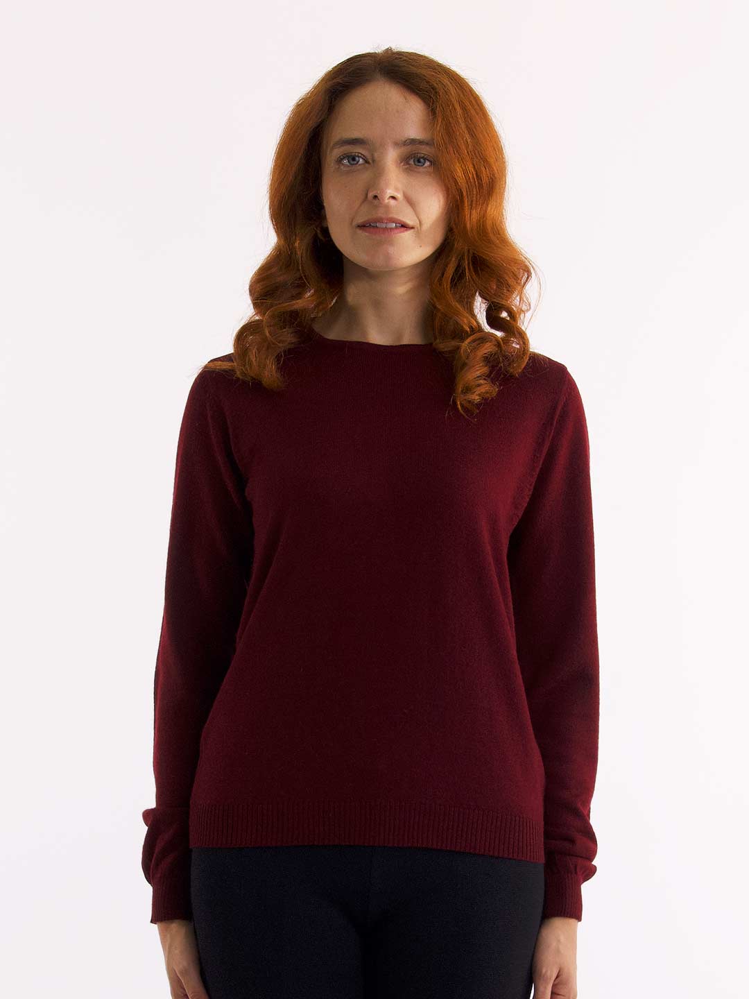 Camisolas de Malha Achega - Camisola lã merino bordeaux com manga comprida