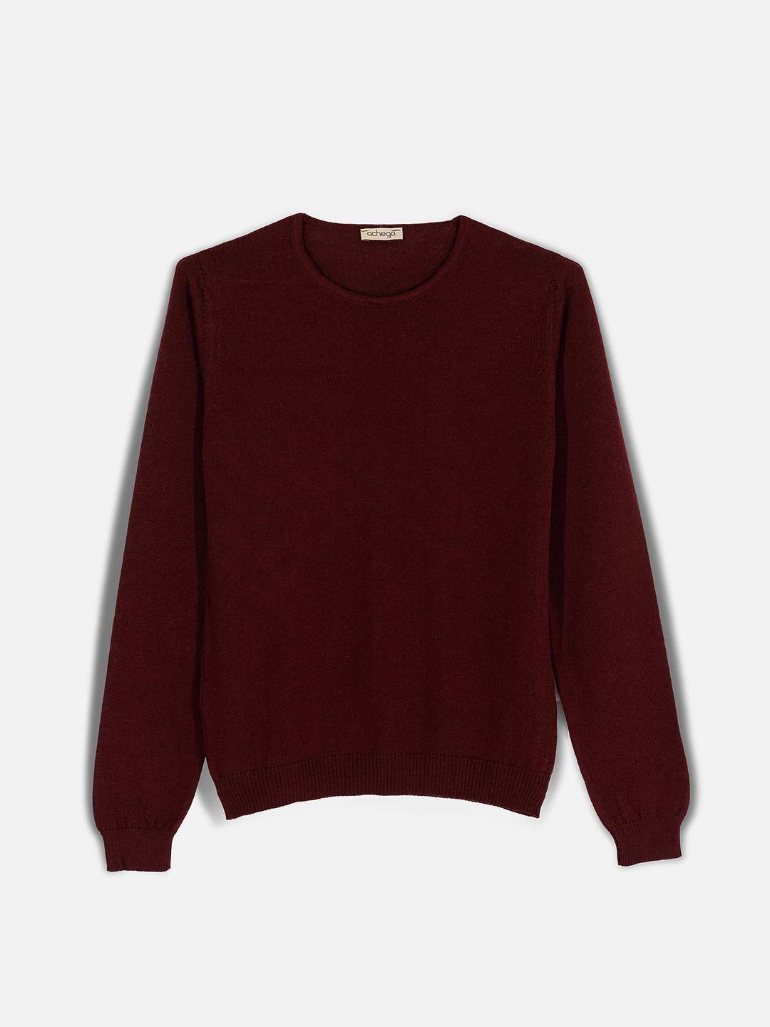 Camisolas de Malha Achega - Camisola lã merino bordeaux com manga comprida