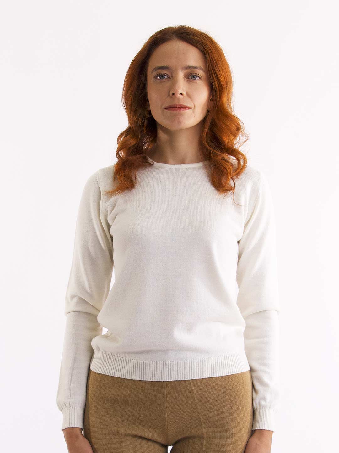 Camisolas de Malha Achega - Camisola lã merino branca com manga comprida