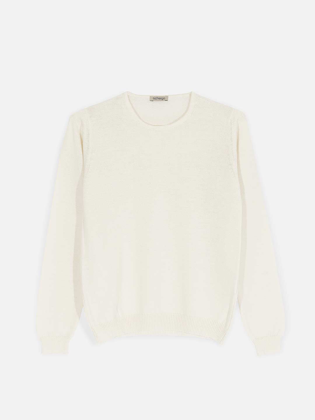 Camisolas de Malha Achega - Camisola lã merino branca com manga comprida
