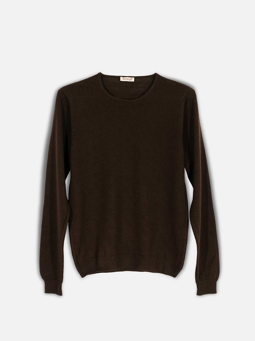 Achega Knitted Sweaters - Brown merino wool sweater with long sleeves