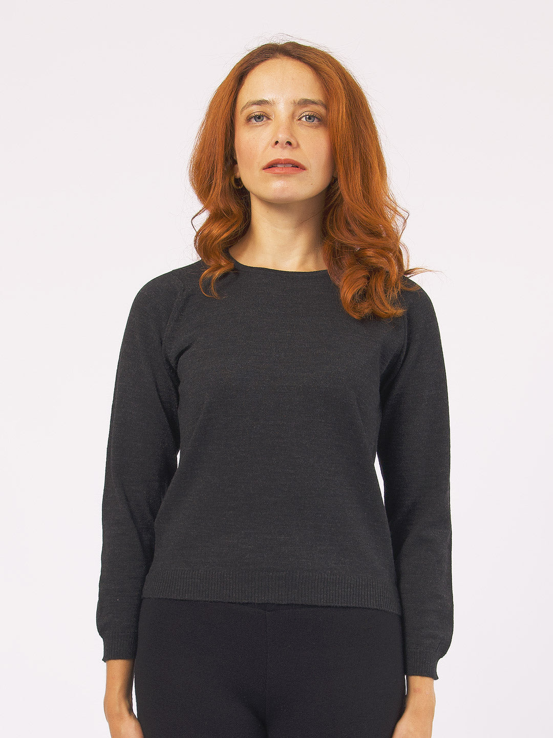 Camisolas de Malha Achega - Camisola lã merino cinza com manga comprida