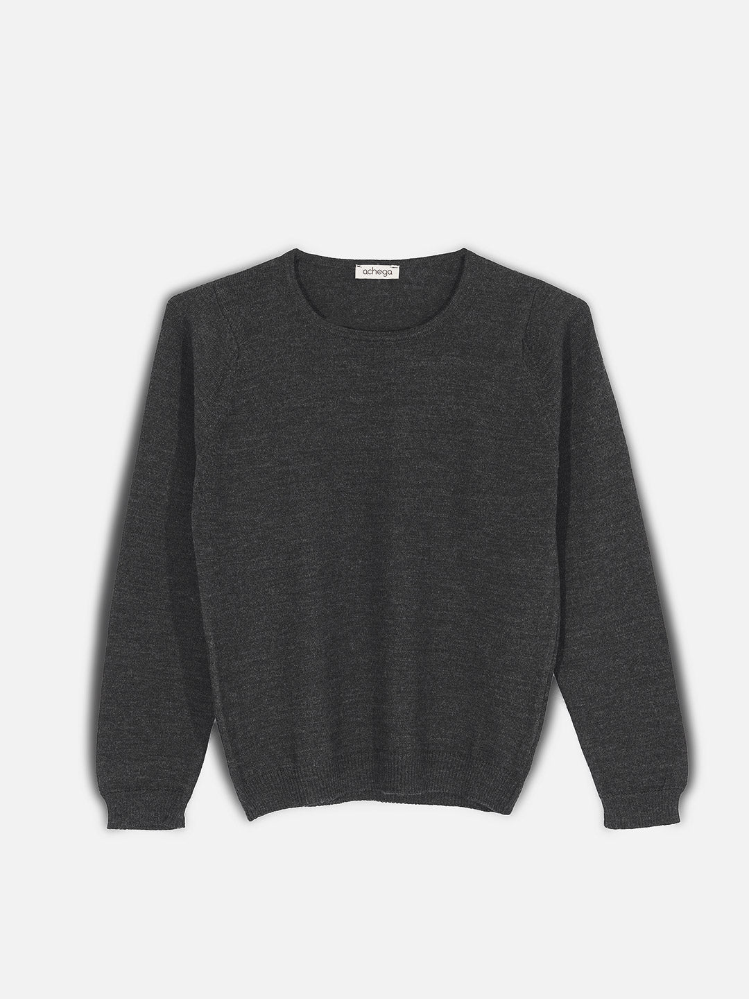 Camisolas de Malha Achega - Camisola lã merino cinza com manga comprida