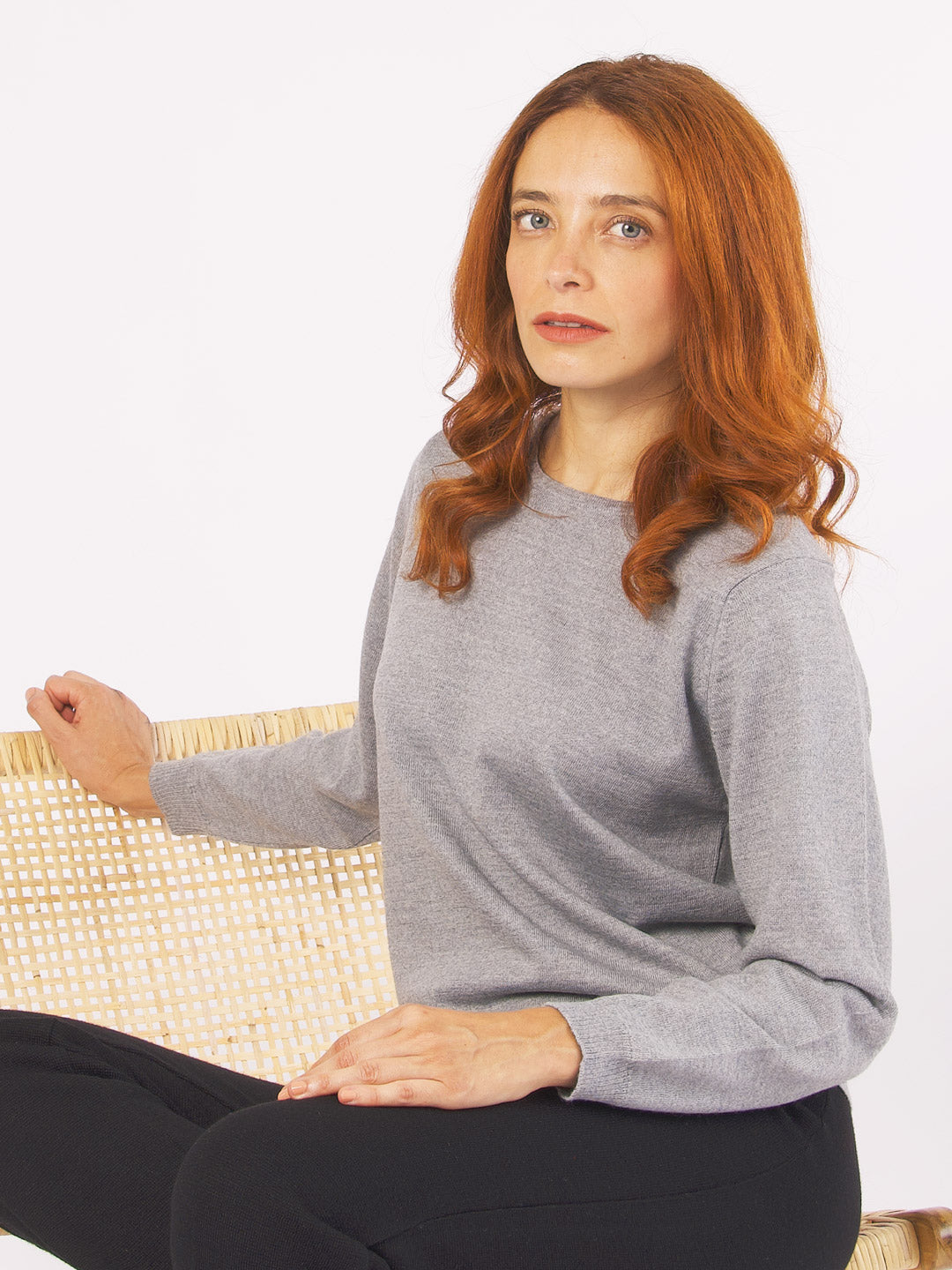 Camisolas de Malha Achega - Camisola lã merino cinzenta com manga comprida