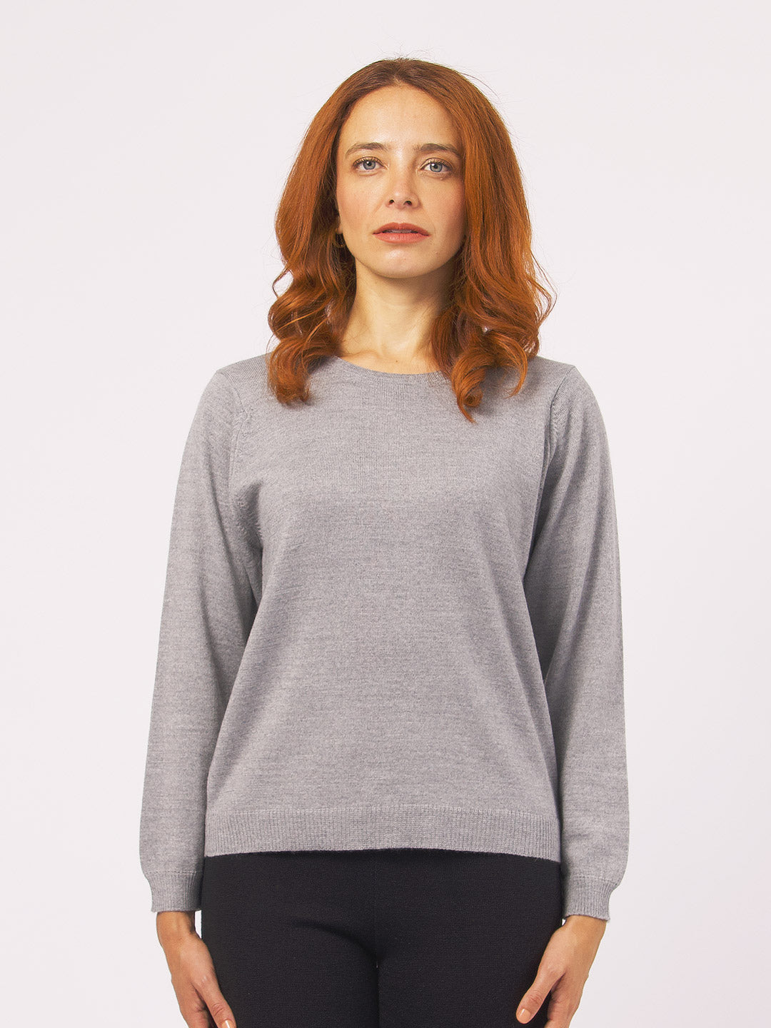 Camisolas de Malha Achega - Camisola lã merino cinzenta com manga comprida