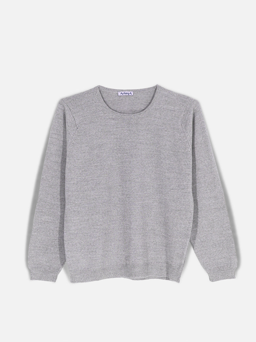 Camisolas de Malha Achega - Camisola lã merino cinzenta com manga comprida