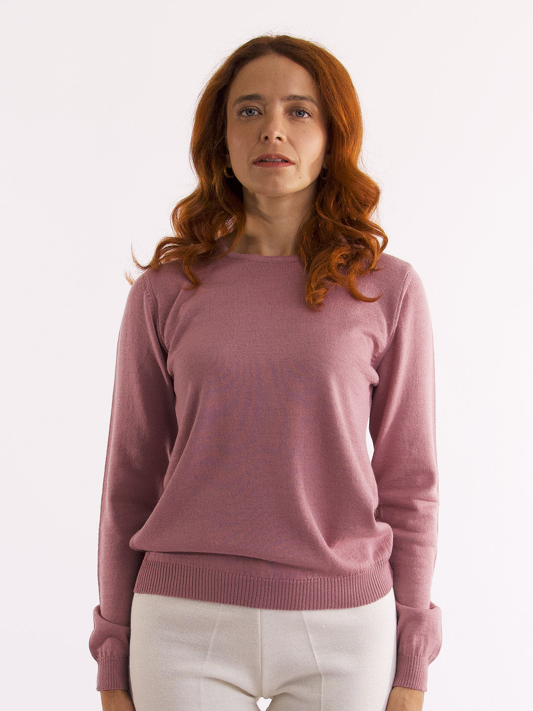 Camisolas de Malha Achega - Camisola lã merino rosa velho com manga comprida