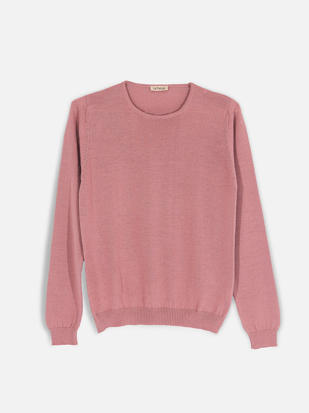 Camisolas de Malha Achega - Camisola lã merino rosa velho com manga comprida