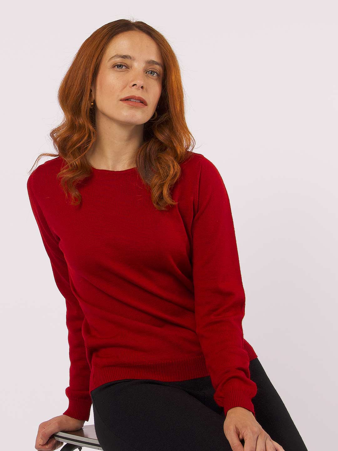 Achega Knitted Sweaters - Red merino wool sweater with long sleeves