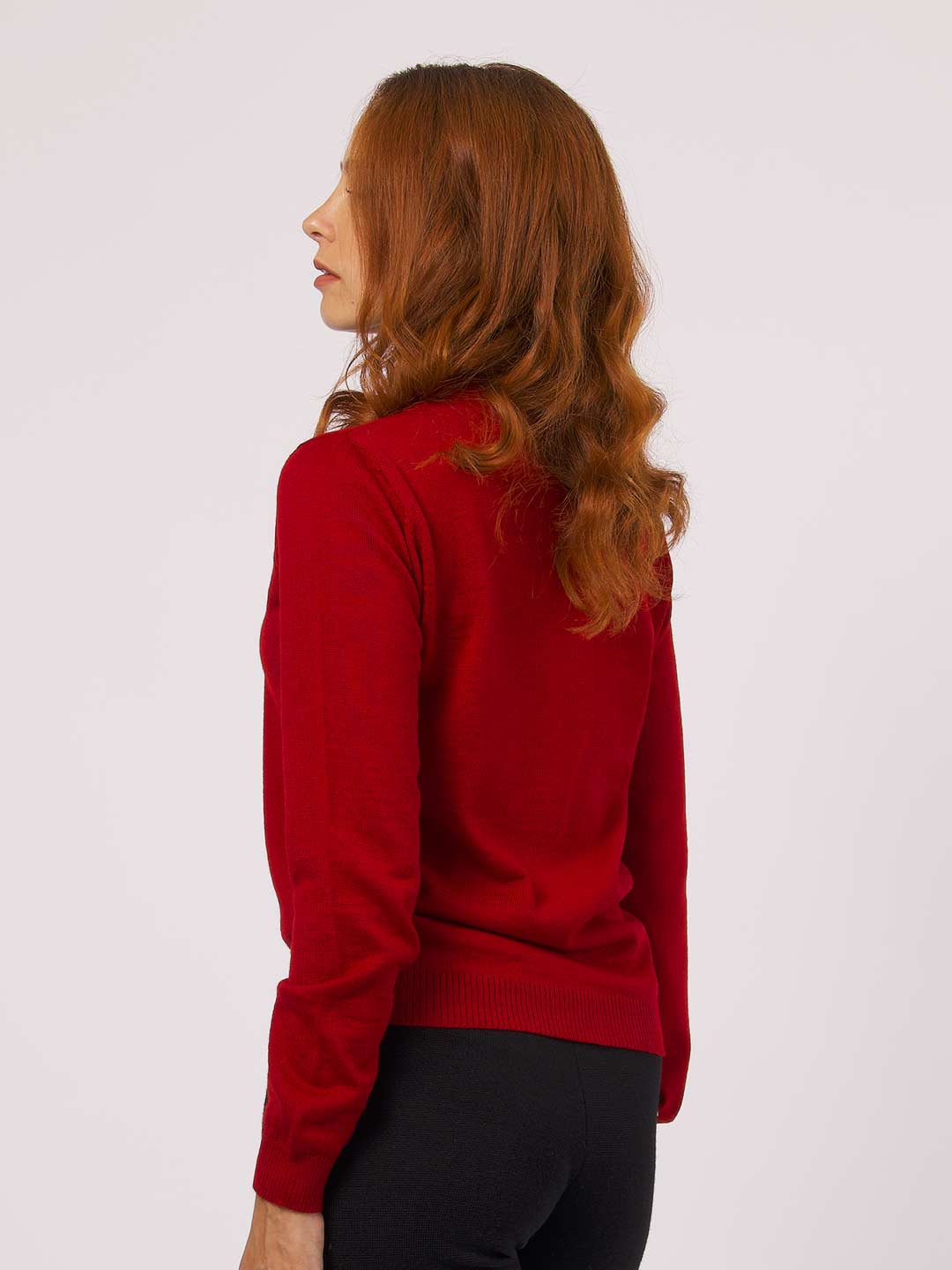 Achega Knitted Sweaters - Red merino wool sweater with long sleeves