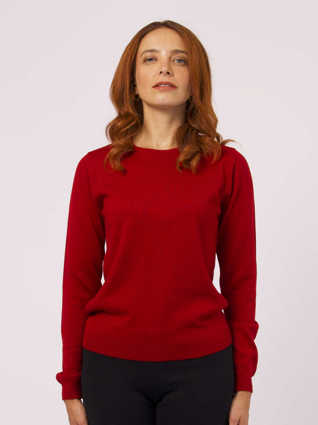 Achega Knitted Sweaters - Red merino wool sweater with long sleeves