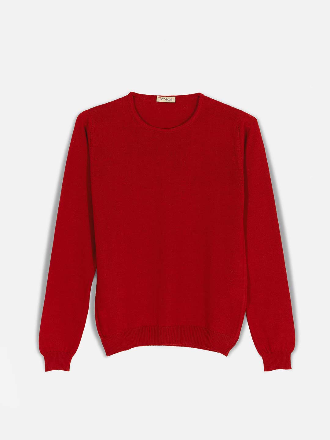 Achega Knitted Sweaters - Red merino wool sweater with long sleeves