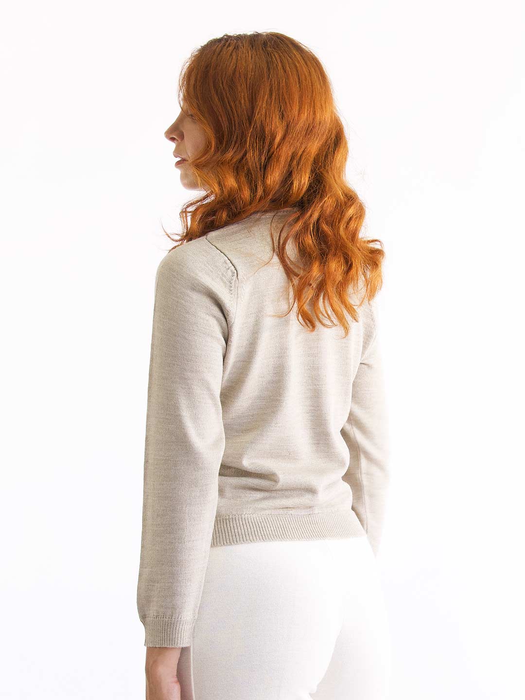 Achega Knit Sweaters - Women's merino wool sweater with high collar in sand color