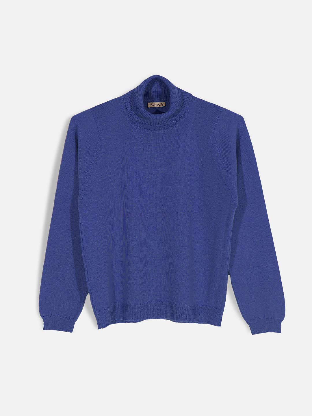 Camisolas de Malha Achega - Camisola feminina em lã merino com gola alta na cor azul indigo
