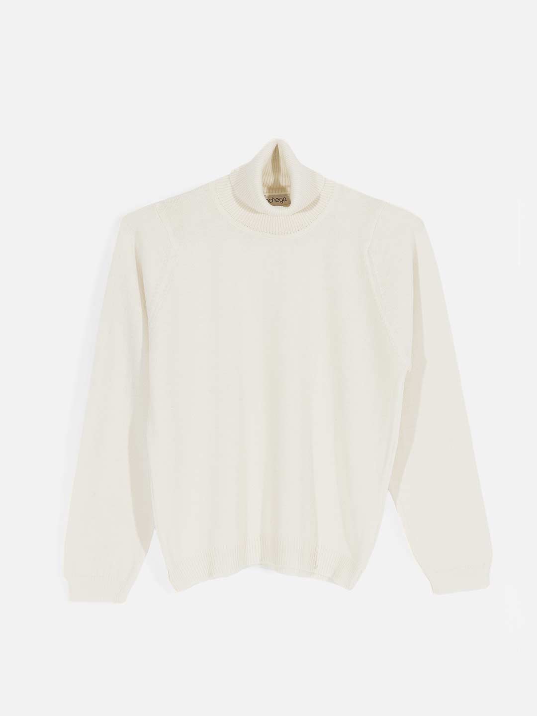 Camisolas de Malha Achega - Camisola feminina em lã merino com gola alta na cor branca