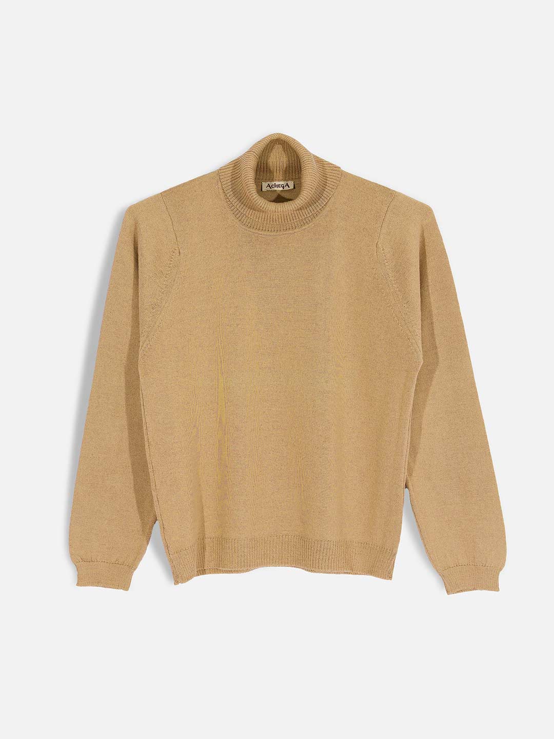 Achega Knit Sweaters - Jersey de cuello alto de lana merino para mujer en color camel