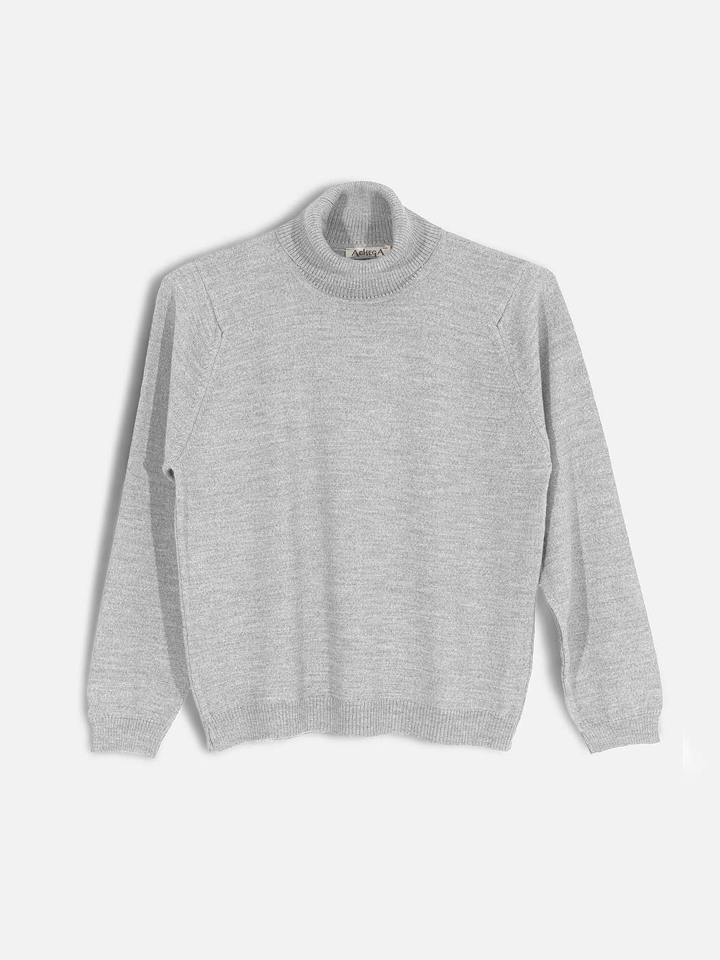 Camisolas de Malha Achega - Camisola feminina em lã merino com gola alta na cor cinza