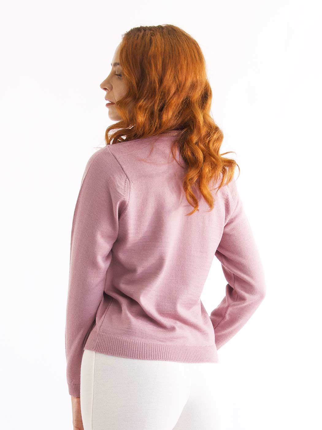 Achega Knit Sweaters - Women's merino wool sweater with pink turtleneck