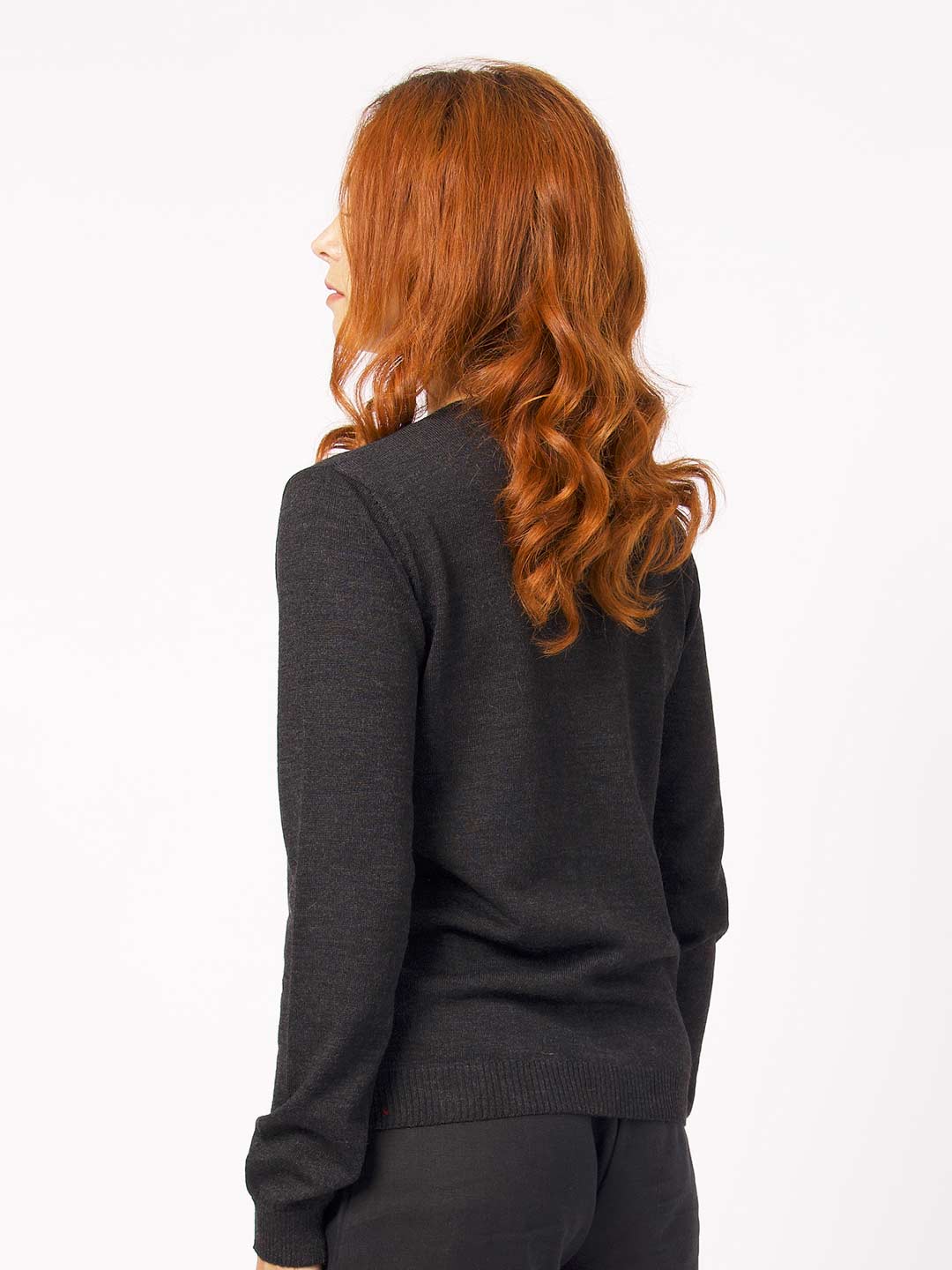 Achega Knitted Cardigan - Women's gray merino wool Cardigan with round neckline and buttons